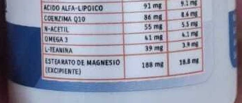 Etiqueta trasera de Neuroson: miligramos por cápsula de cada ingrediente